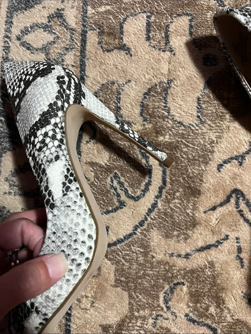 Aqua Black & White Snake-Print Pointed Toe Heels